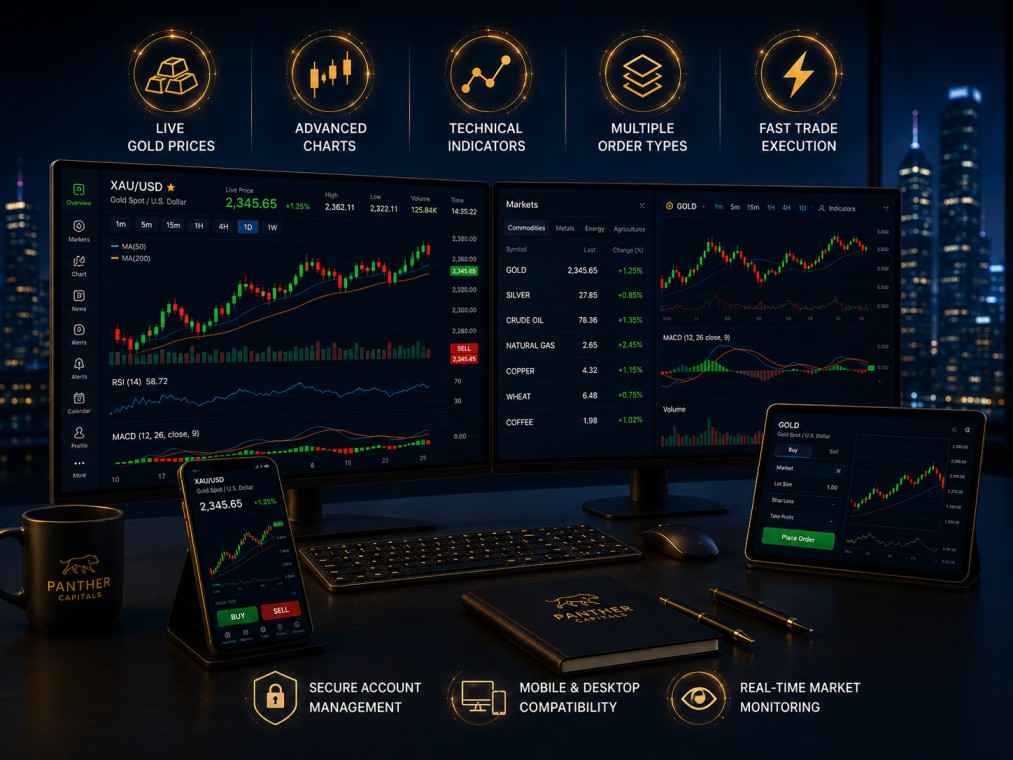 Panther Capitals trading platform on desktop and mobile